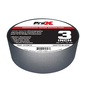 ProX GaffX™ 3" Commercial Grade Gaffers Tape, Matte Black, 12 Yards  gaffers tape, gaffx, commercial grade tape, commercial tape, stage tape, truss tape, dj tape, dj gear, wire organization, wire tape, cable tape